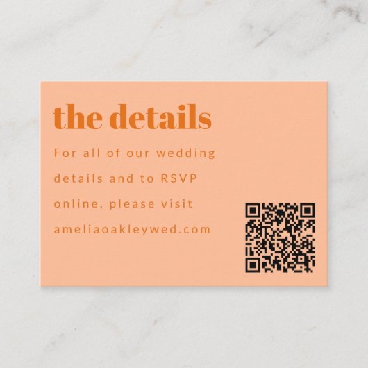 Minimal Peach Sinaasappel Retro Custom Wedding QR- Informatiekaartje (Voorkant)