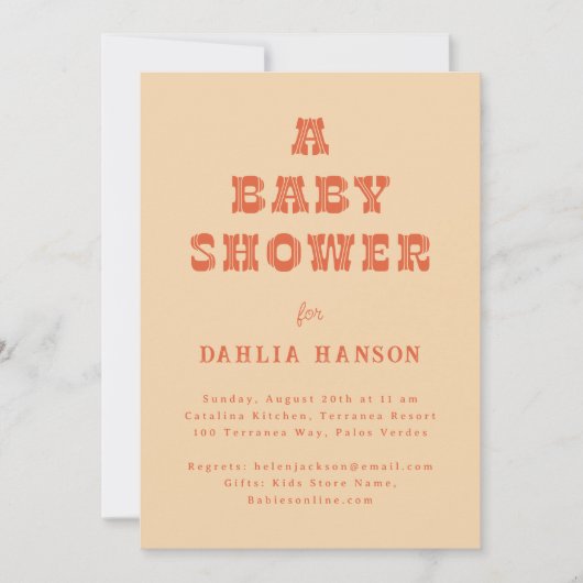 Minimal Peach Sinaasappel Western Baby shower Kaart (Voorkant)