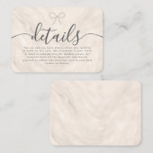 Minimal Pearl Bow Champagne Wedding Details Informatiekaartje (Voorkant / Achterkant)