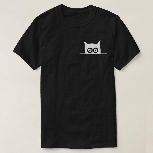 Minimal Peeking Cat Small Chest Black and White T-shirt (Design voorkant)