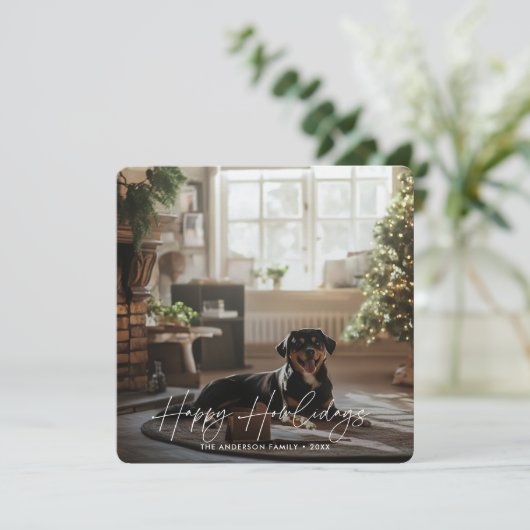 Minimal Pet Kerstmis Happy Howholidays Hondenfoto Feestdagenkaart (Staand voorkant)