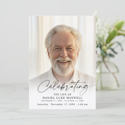 Minimal Photo Celebration of Life Funeral Memorial Kaart (Staand voorkant)