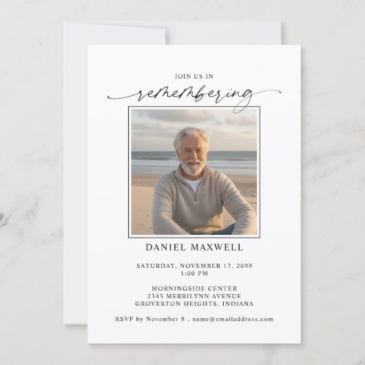 Minimal Photo Celebration of Life Funeral Memorial Kaart (Achterkant)