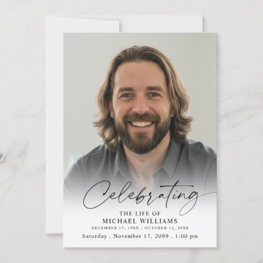 Minimal Photo Celebration of Life Funeral Memorial Kaart (Voorkant)