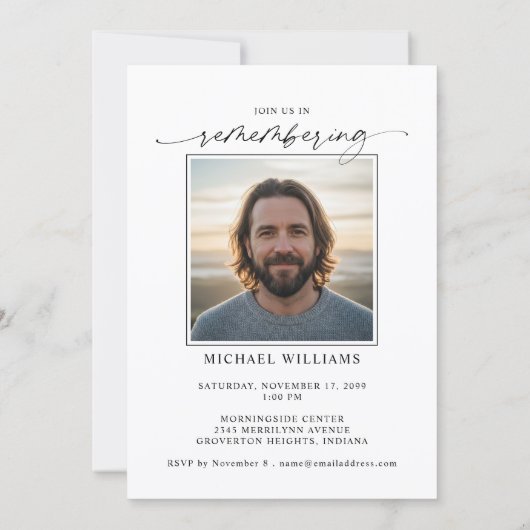 Minimal Photo Celebration of Life Funeral Memorial Kaart (Achterkant)