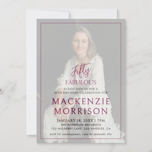 Minimal Photo Fifty and Fabulous Birthday Party Kaart (Voorkant)