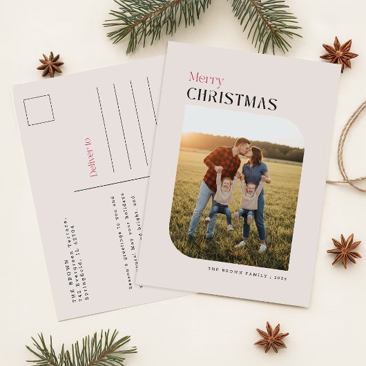 Minimal Photo Merry Christmas Holiday Postcard Feestdagenkaart