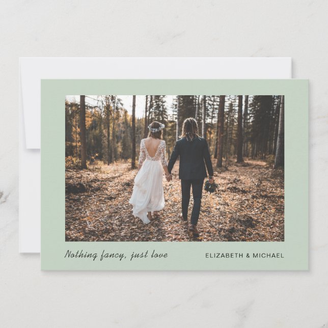 Minimal Photo Sage Green Elopement Aankondiging (Voorkant)