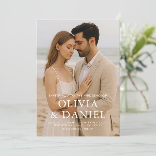 Minimal Photo Wedding Elegant Modern  Kaart (Staand voorkant)