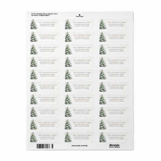 Minimal Pine Tree Christmas Address Etiket (Full Sheet)