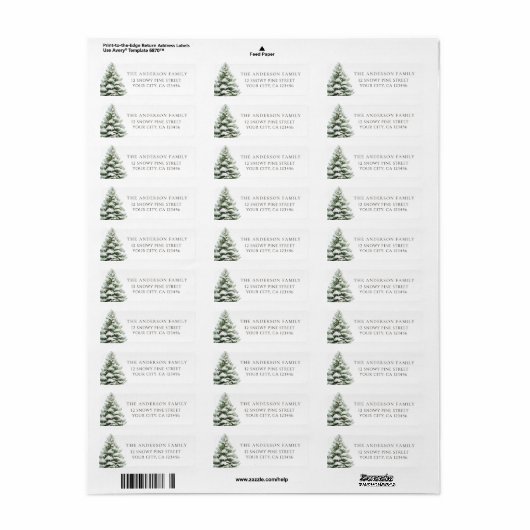 Minimal Pine Tree Christmas Address Etiket (Full Sheet)