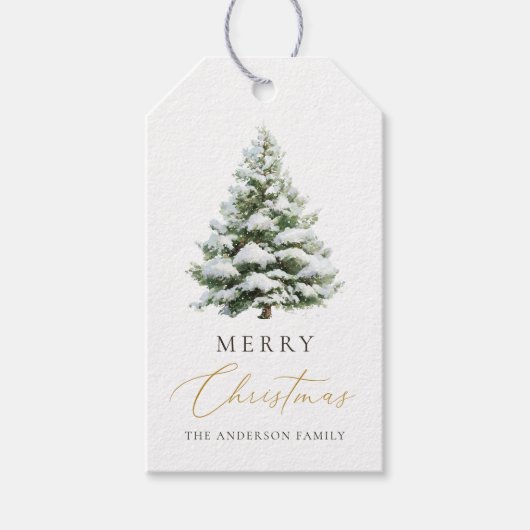 Minimal Pine Tree Christmas Card Cadeaulabel (Voorkant)