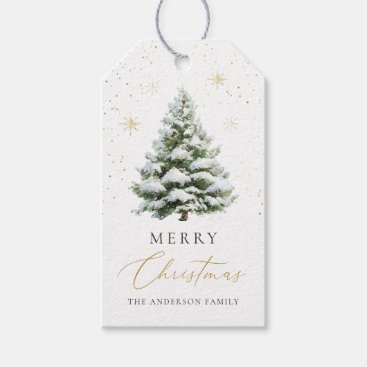 Minimal Pine Tree Christmas Card Cadeaulabel (Voorkant)