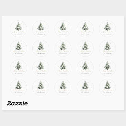 Minimal Pine Tree Christmas Classic Round Sticker (Vel)