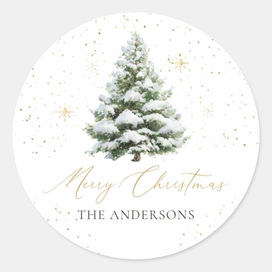Minimal Pine Tree Christmas Classic Round Sticker (Voorkant)