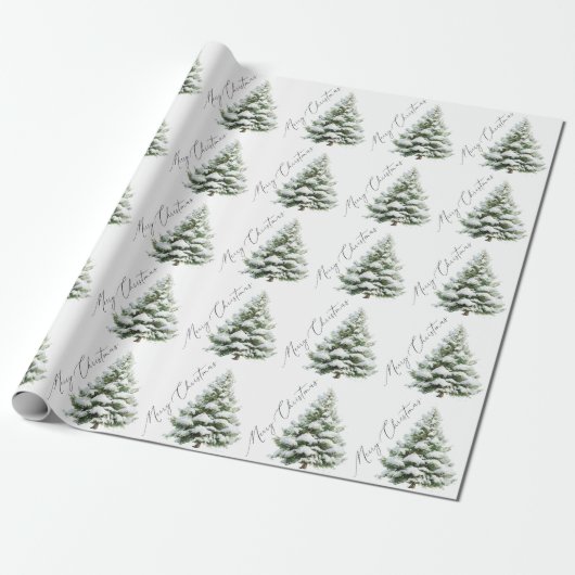 Minimal Pine Tree Merry Christmas Cadeaupapier (Uitgerold)