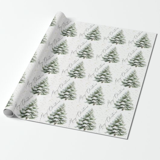Minimal Pine Tree Merry Christmas Cadeaupapier (Uitgerold)
