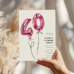 Minimal Pink 40 Balloon 40th Birthday Party Kaart<br><div class="desc">Nodig vrienden en familie uit voor een 40e verjaardagsfeest met dit minimalistische ontwerp. Met roze helium nummer 40 ballonnen op een klassieke witte achtergrond en een eenvoudige sjabloon die gemakkelijk aan te passen is met uw eigen evenementdetails.</div>
