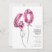 Minimal Pink 40 Balloon 40th Birthday Party Kaart (Voorkant)