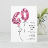 Minimal Pink 40 Balloon 40th Birthday Party Kaart (Staand voorkant)