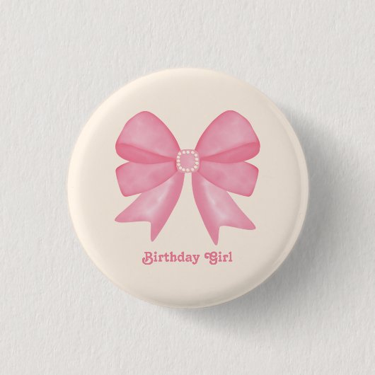 Minimal Pink Bow Sweet Birthday Girl Ronde Button 3,2 Cm (Voorkant)