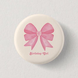 Minimal Pink Bow Sweet Birthday Girl Ronde Button 3,2 Cm