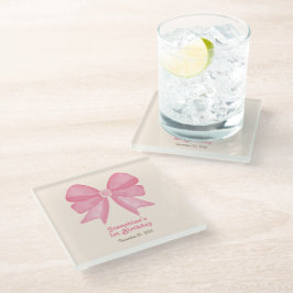 Minimal Pink Bow Sweet Girl Verjaardag Glazen Onderzetter