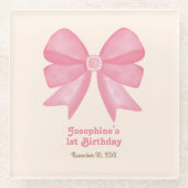 Minimal Pink Bow Sweet Girl Verjaardag Glazen Onderzetter (Voorkant)