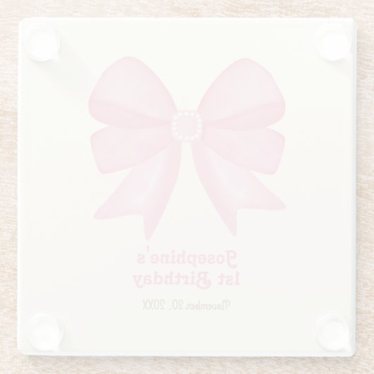 Minimal Pink Bow Sweet Girl Verjaardag Glazen Onderzetter (Achterkant)