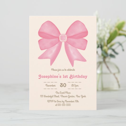 Minimal Pink Bow Sweet Girl Verjaardag Kaart (Staand voorkant)