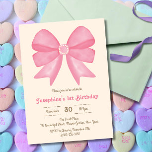 Minimal Pink Bow Sweet Girl Verjaardag Kaart