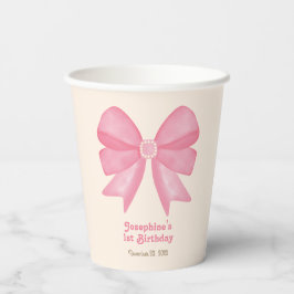 Minimal Pink Bow Sweet Girl Verjaardag Papieren Bekers