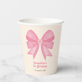 Minimal Pink Bow Sweet Girl Verjaardag Papieren Bekers