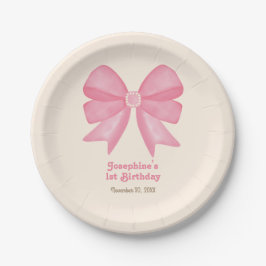 Minimal Pink Bow Sweet Girl Verjaardag Papieren Bordje