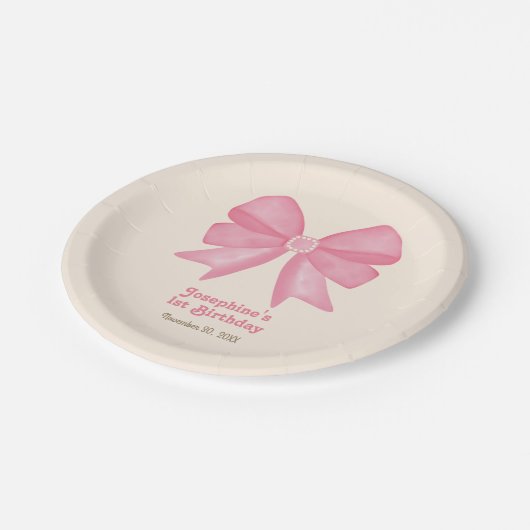 Minimal Pink Bow Sweet Girl Verjaardag Papieren Bordje (Gekanteld)