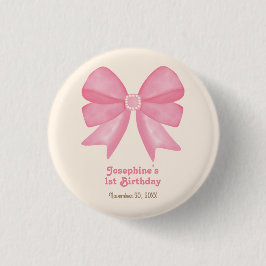 Minimal Pink Bow Sweet Girl Verjaardag Ronde Button 3,2 Cm