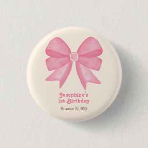 Minimal Pink Bow Sweet Girl Verjaardag Ronde Button 3,2 Cm