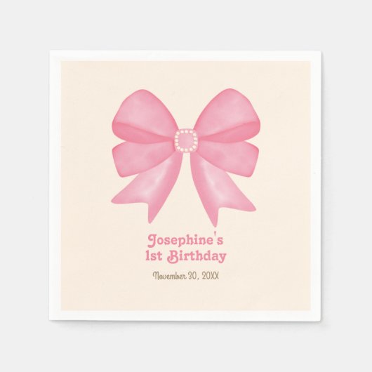 Minimal Pink Bow Sweet Girl Verjaardag Servet (Voorkant)