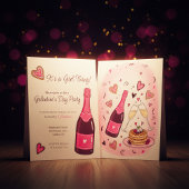 Minimal Pink Champagne Galentines Invitation Kaart