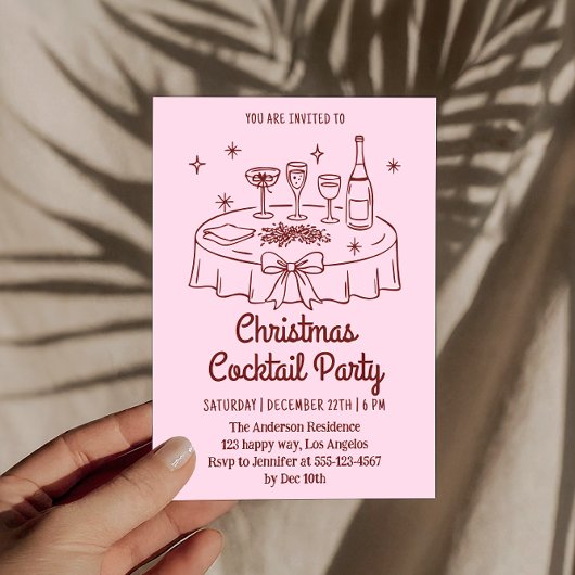 Minimal Pink Christmas Cocktail Party Invitation Kaart