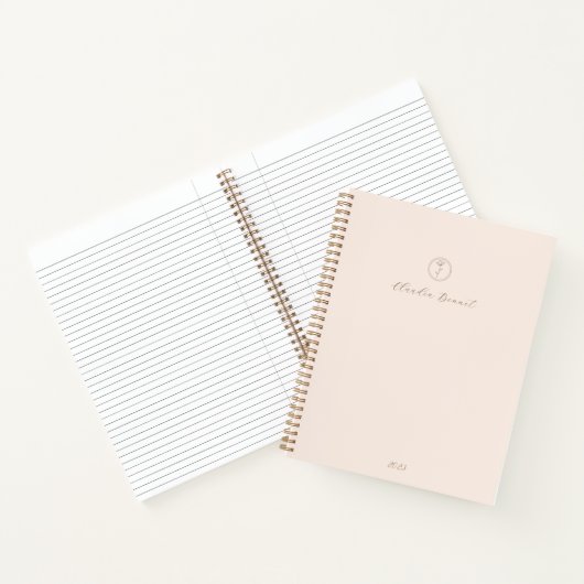 Minimal Pink Elegant Flower Logo & Script Naam Notitieboek (Binnen)