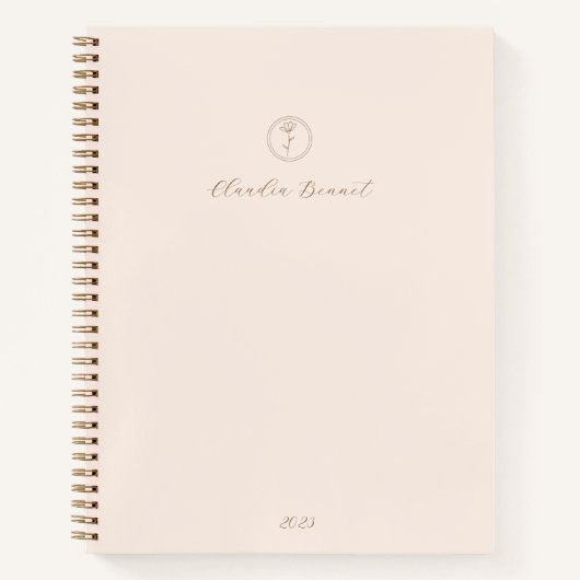 Minimal Pink Elegant Flower Logo & Script Naam Notitieboek (Voorkant)