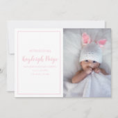 Minimal Pink Gingham Controleer patroon foto geboo Aankondiging (Voorkant)