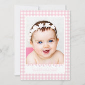 Minimal Pink Gingham Controleer patroonfoto Aankondiging (Voorkant)