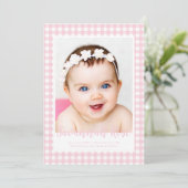 Minimal Pink Gingham Controleer patroonfoto Aankondiging (Staand voorkant)