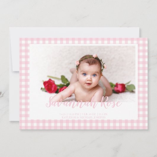 Minimal Pink Gingham Controleer patroonfoto Aankondiging (Voorkant)