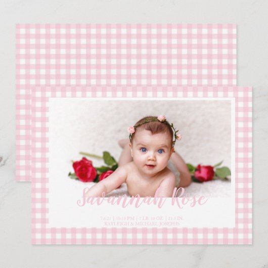 Minimal Pink Gingham Controleer patroonfoto Aankondiging (Voorkant / Achterkant)