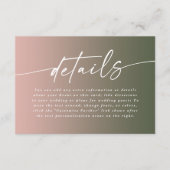 Minimal Pink & Hunter Ombre Fade Wedding Details Informatiekaartje (Voorkant)