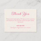 Minimal Pink Leaf Vakantiehuis Dank u Kaart Visitekaartje (Voorkant)