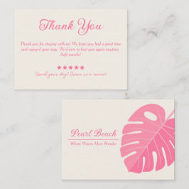Minimal Pink Leaf Vakantiehuis Dank u Kaart Visitekaartje